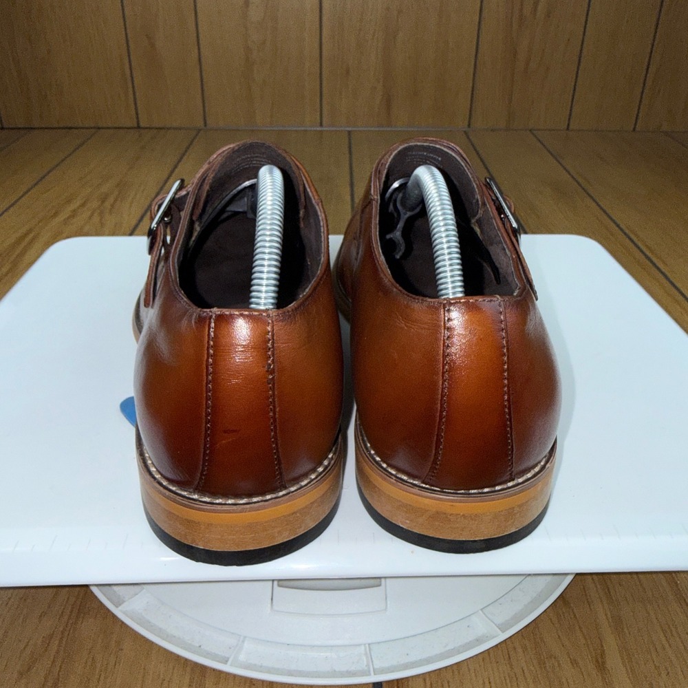 Stacy Adams Mens Cognac Brown Leather Cap Toe Single Monk Strap Shoes 25162-221 - Picture 11 of 16